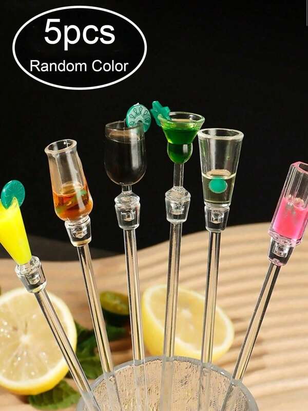 5pcs Acrylic Drink Stirrers/Stirring Spoons For Cocktail/Martini Mixing, Bar Party Tableware Decorations(Random Style)
