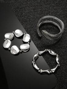 Set de 5 brățări în stil vintage punk pentru femei, lanț curbat exagerat hip hop street și brățară cu mărgele, stivuibilă pentru tot sezonul, accesoriu de modă superior pentru purtare zilnică și de petrecere, bijuterii elegante pentru cadouri de sărbători
