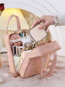 1pc Multifunctional Makeup Bag, Summer Travel Cosmetic Organizer, Waterproof Toiletry Bag, Large Capacity Makeup Brush Holder Bag, Convenient Travel Tote, Suitable For Skincare, Makeup, Brushes, Powder, Lipstick, Beach, School, Bathroom, Holiday, Valentine's Day, Christmas, Mother's Day Gift, Suitable For Mothers, Families, Friends, Summer Essential
