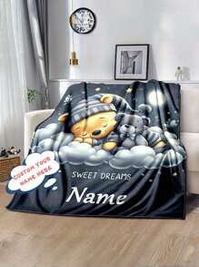 1pc Personalized Bear-Themed Throw Blanket With Custom Name - Soft, Lightweight & Warm For Couch, Bed, Outdoor Use - Perfect Birthday Gift Washable Cute Custom,Unique,Personalized Ideal Gifts For Family,Ideal Gifts For Friends Son,Daughter,Friends,Family Sofa,Bed,Car,Tea Room,Bedroom,Living Room,Bathroom,Dining Room