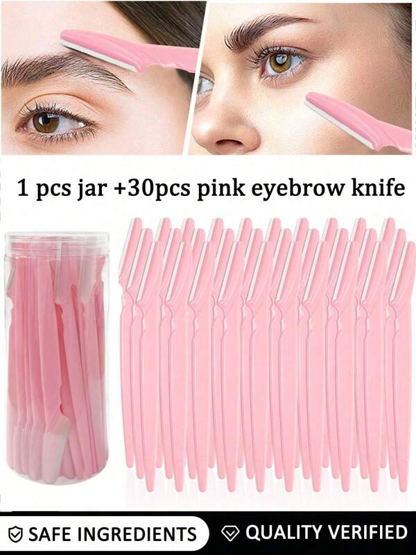 30 Pcs Pink Eyebrow Trimmer & Razor Set, Safe Eyebrow Groomer & Razor, Exfoliating Skin Shaver Tool, Body Hair Removal Trimmer & Facial & Eyebrow Shaver Kit With Long Handle Safety Blades & Precision Cover, Suitable For Women Or Travel Use