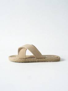 Tropiscape 女士交叉时尚百搭软底休闲沙滩拖鞋，夏季度假氛围，休闲海滩秋季圣诞节冬季圣诞礼物 - 卡其色 - 查看 10