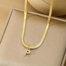 1 件 18k 鍍金鈦鋼鎖骨鏈帶英文字母吊墜嵌水鑽,適合女士日常佩戴 - 金黃色 - 查看 22