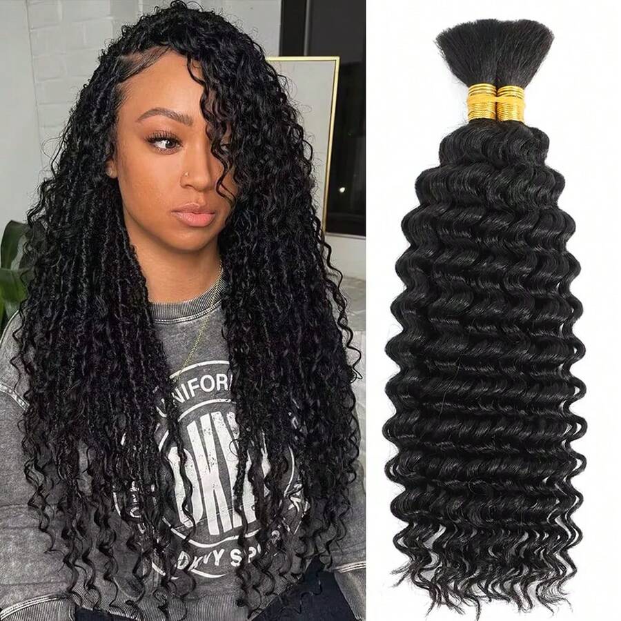 Deep Wave Human Hair Bulk For Braids Brazilian Virgin Hair Bulk Braiding No Weft Water Wave Deep Curly Human Hair Extensions - Natural Black - 查看 1