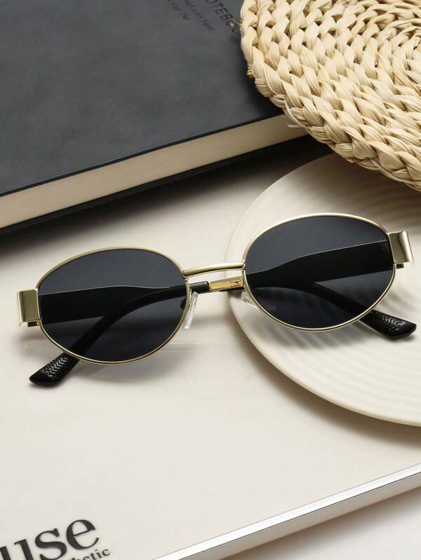 1pc Vintage Oval Fashion Glasses For Women Men Small Metal Frame Glasses Ladies Shades,Suitable For Wearing During Travels, For Beach Parties, And As Holiday Gifts,Daily Clothing Accessories Preppy Style For Back To School Cat Eye Shape