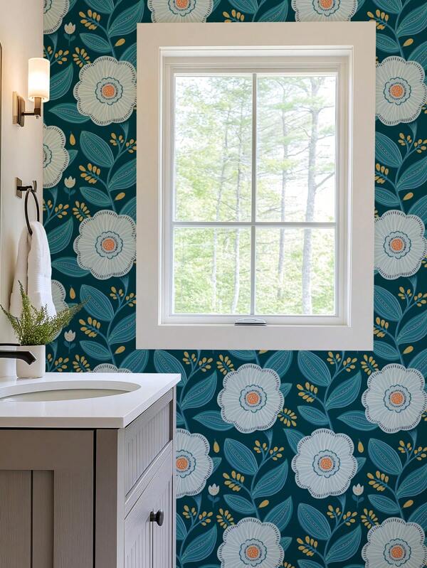 Boho Floral Removable Peel And Stick Wallpaper Paisley Wall Art Wall Decor Blue And White Flowers On Navy Bluekid's Room Self Adhesive Wallpaper Room Decor Home Decor Wallpapers Wall Paper Bathroom Kitchen Wall Stickers Wall Sticker