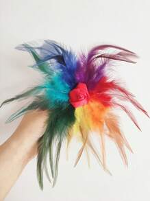 1pc Multi-Color Feather Decorated Brooch, For Women