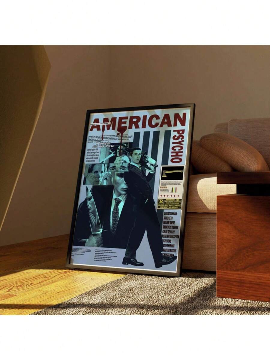 American Psycho, Movie Poster, Mid-Century Poster Film Wall Art, Modern Wall Art, Christian Bale Rare Art Print Canvas Painting Posters And Prints Wall Art Pictures For Living Room Decoration Optional Frame ,Wall Art With Frame