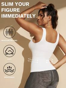 1pc Women Seamless White Shapewear Top, Tummy Control & Waist Shaping