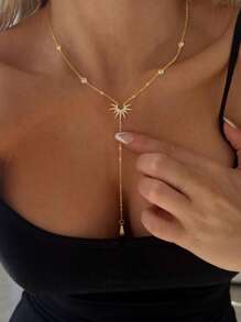 1pc Women's Statue Of Liberty Golden Y-Shaped Chain With Long Tassel Charm Necklace, Unique Design Beach Jewelry