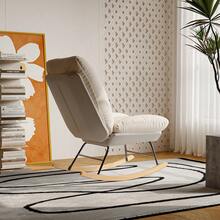 Mecedora de ocio con cojín de asiento extraíble, material de lino, 62 x 100 x 90,5 cm. - Beis - Ver 6