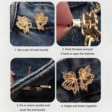 1/2/3/4对多色可调节蝴蝶腰带扣,可拆卸无缝,可改变牛仔裤腰围尺寸,无需缝制腰带扣腰部配饰,母亲节 - 彩色 - 查看 9