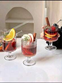 1 pieza Vaso alto de vidrio a rayas verticales, adecuado para zumo, helado, yogur, postres y bebidas, apropiado para reuniones de verano y salidas a comer, regalos del Día de la Madre, fiestas de graduación y escenas de boda