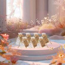 36pcs/12Set White Flower Keychain Gift Bag Candy Bag Set, Hot Stamping Star And Moon Drawstring Bag Organza Bag, Brown Kraft Paper Thank You Hanging Tag Thank You Gift Bag Tag Card Keychain, Very Suitable For Parties, Birthdays, Weddings, Colleagues, Friends, Famil