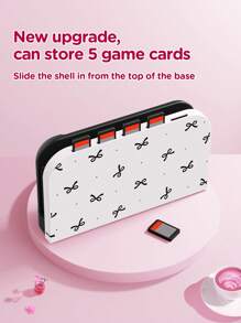 1pc Caparl Polka Dot & Bow Decor Pattern Protective Case, Compatible With New 2 (2025), Switch NS/Switch OLED/Lite, Accessory Compatible With Switch 2 Console, Full Set Package, Storage Case With Card Slot, Switch Protective Cover, Romantic Gift Compatible With Switch Players