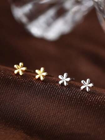 2pcs New Mini Flower Stud Earrings For Women, Suitable For Daily Wear