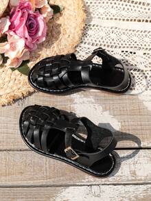 1双时尚儿童休闲凉鞋，波西米亚风格凉鞋，罗马凉鞋，适合节日派对和居家穿着 - 黑色 - 查看 2