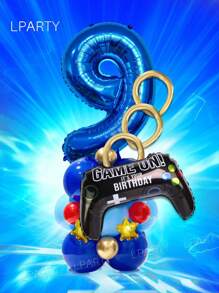 23-teiliges blaues & goldenes Ballon-Set für Gamer-Geburtstag - 32 Zoll blaue Nummer-Luftballons 0-9, Spielkontroller Folien-Luftballons, metallisch goldene lange Luftballons, 5 Zoll goldene Stern-Luftballons, 10 Zoll dunkel- und hellblaue Latex-Luftballons - perfekt für Gaming-Party Dekoration, Videospiel-Themen Geburtstag Dekor, Arcade-inspirierter Hintergrund, Geschwindigkeit & Action Party-Stil