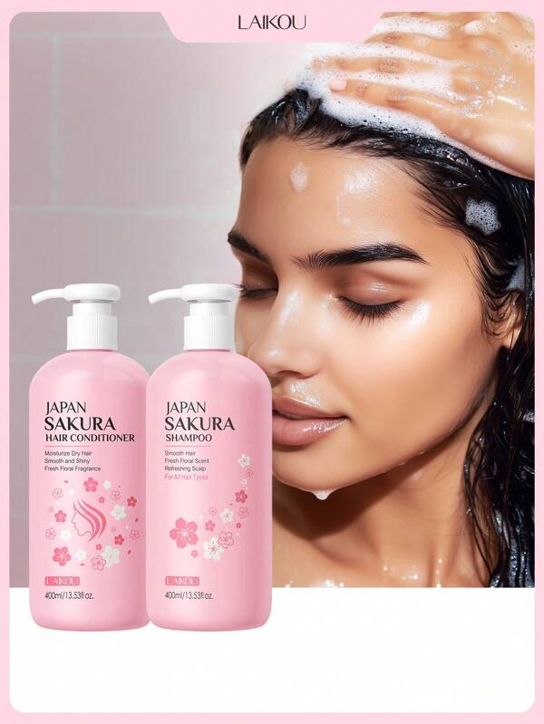 LAIKOU 1 Set Nourishing LAIKOU Japan Sakura Hair Care Sets Shampoo & Hair Conditioner, 400ml Moisture Repair Hair Serum Smoothing & Straightening Hair Mask Shine Enhancing Anti-Dandruff Moisture Dry Hair Shampoo Consolidate Hair Color Hair Care For Women & Girl SPA Hair Treatment Product Self Care Gifts For Girl Friend