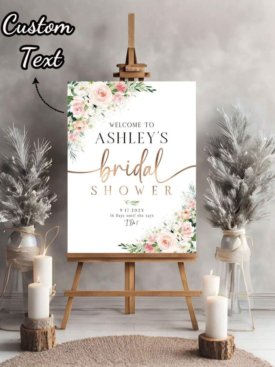1pc Personalized Wedding Poster, Wedding Party Signage, Includes Elegant Wedding Celebration Welcome Sign With Names, Photo-Included Wedding Party Welcome Sign, Customized Wedding Welcome Placard, Customized Wedding Party Welcome Placard Template, Customized Gifts, Flags, Banners, Room Decor, Wedding, Wedding Decor, Mother's Day Gift, Home Decor - Multicolor - View 1