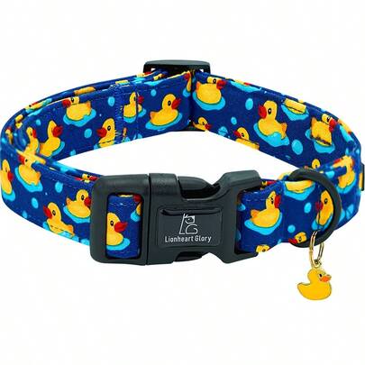Lionheart Glory Dog Collar Ducky Pattern Cute Collar For Medium Dogs Spring Summer Female Or Male Collars Pets Gift Adjustable Heavy-Duty Pet Collars