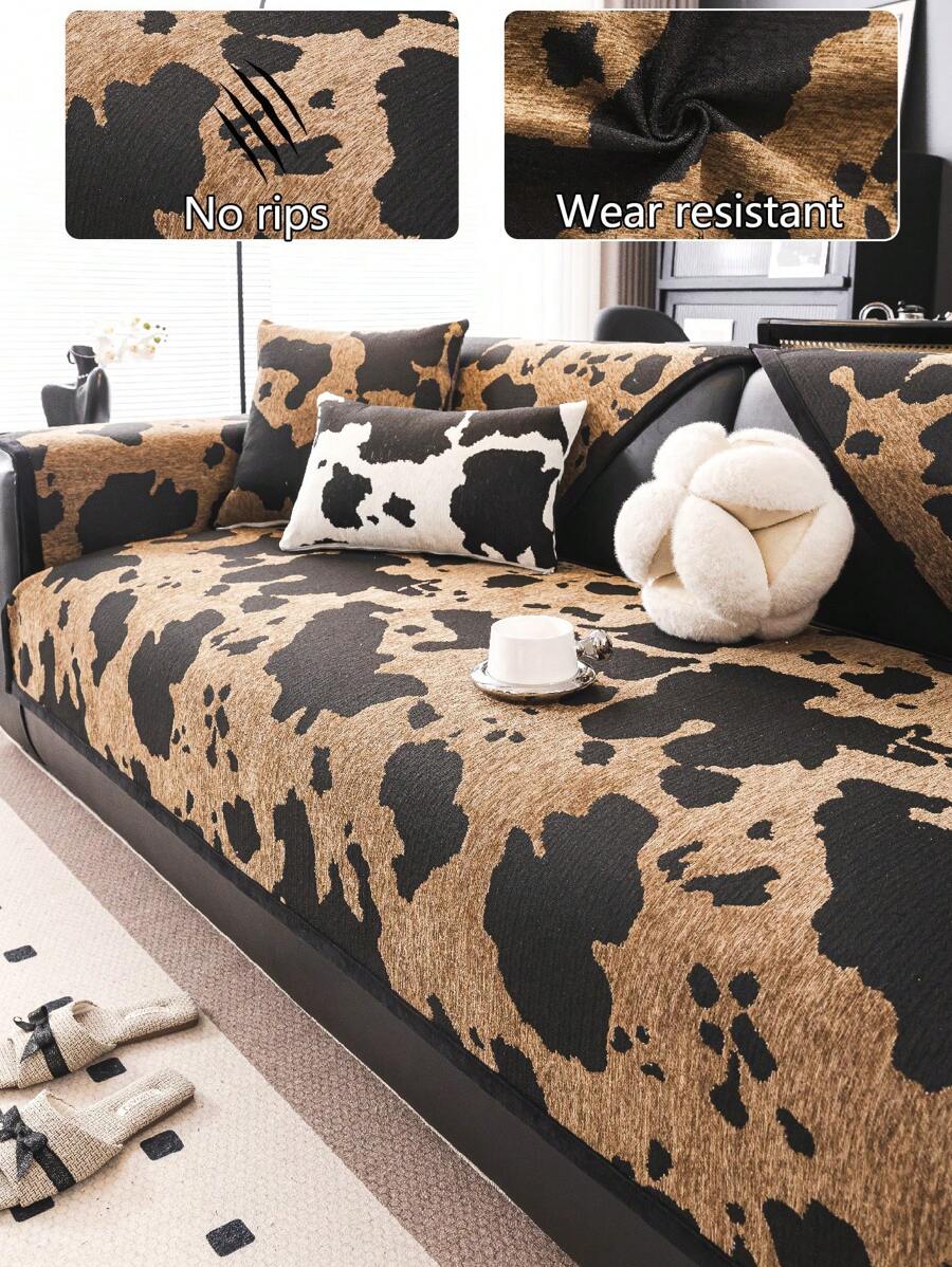 1pc Versatile Sofa Cover, Modern Minimalist Anti-Skid Sofa Cushion Cover, Dust-Proof & Washable, Brown Fashion Soft Non-Fading Fur Pet Friendly Protector For Living Room, Bedroom, Office, Adjustable For Corner Sofa, L-Shaped Sofa & 1-4 Seater Sofa