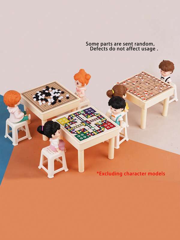 1 pièce Mini Set de table de Mahjong avec tabourets miniatures, échecs, go, blocs de construction, dames, jouets pour maison de poupée, accessoires de salle de Mahjong miniature à l'échelle 1:12, couleur aléatoire