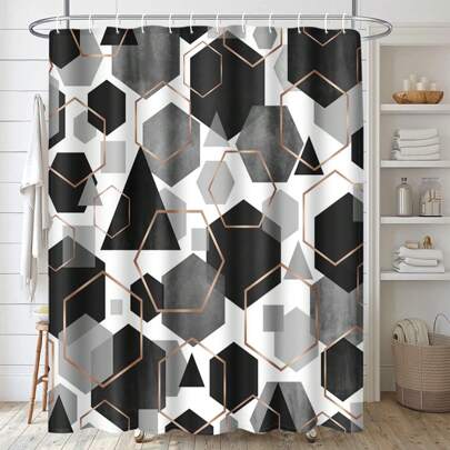 Blue Modern Shower Curtain For Bathroom, Geometric Art Decor Waterproof Bath Curtain, Abstract Fabric Shower Curtain Sets For Home Decor Back To School Fall Decor Bathroom Decor