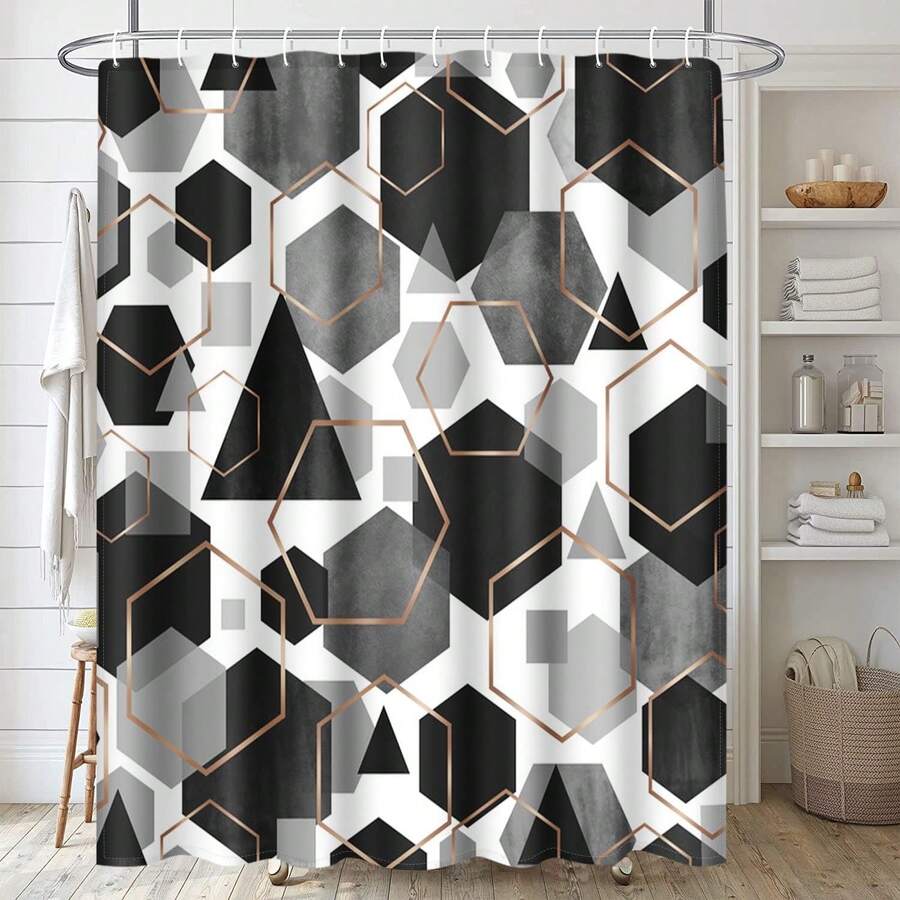 Blue Modern Shower Curtain For Bathroom, Geometric Art Decor Waterproof Bath Curtain, Abstract Fabric Shower Curtain Sets For Home Decor Back To School Fall Decor Bathroom Decor
