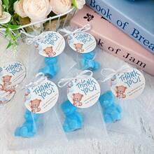 Conjuntos de velas Vickyo 10/20, lembrancinhas para chá de bebê, conjuntos de velas de urso, mini velas azuis/rosa de urso com cartões de agradecimento e sacolas de presente, vela perfumada para chá de bebê, revelação de gênero, festa de aniversário, convidados de casamento, presente, decoração de casa