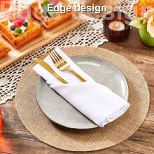 10Pcs Bohemian Round Linen Burlap Dining Table Table Placemat, Tea Cup Plates Mats For, Waterproof & Stain Resistant, Easy Clean, Reusable Coarse Linen Placemats, For Kitchen, Dining Table Decor, Suitable For Wedding, Christmas Dinner Holiday Parties, Birthdays, Countryside Outdoor Dining, All Seasons - Khaki - View 2