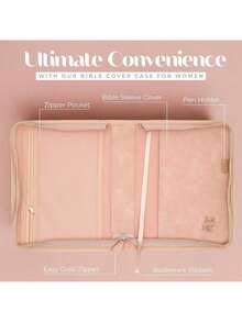 Pink Bible Cover Case For Women, Large Bible Covers For Women (≤ 9.5 X 7 X 2.1) Durable PU Leather Bible Case W/Debossed Floral Design & Giftable Box, Bible Case For Women, Bible Cases For Woman - Pink - View 4
