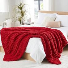 Chunky Knit Blanket - Soft Chenille Yarn Throws 40x50: Handmade Thick Cable Crochet Blanket - Large Chunky Yarn Rope Knot Throw For Couch, Sofa, Bed Home Decor - 紅色 - 查看 1