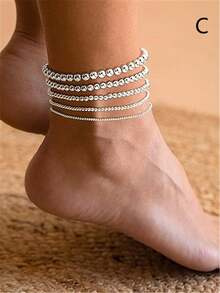 4-5pcs Beaded Chain Simple Anklet Set For Women, Beach Resort Party Gifts - Multicolor - View 3