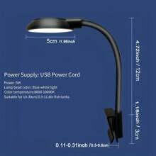 1pc Mini LED Aquarium Clip Light, USB Powered, High Brightness, Transparent, Adjustable 360° Rotation, Suitable For Fish Tanks - Compact Desk Lighting For Aquatic Plants