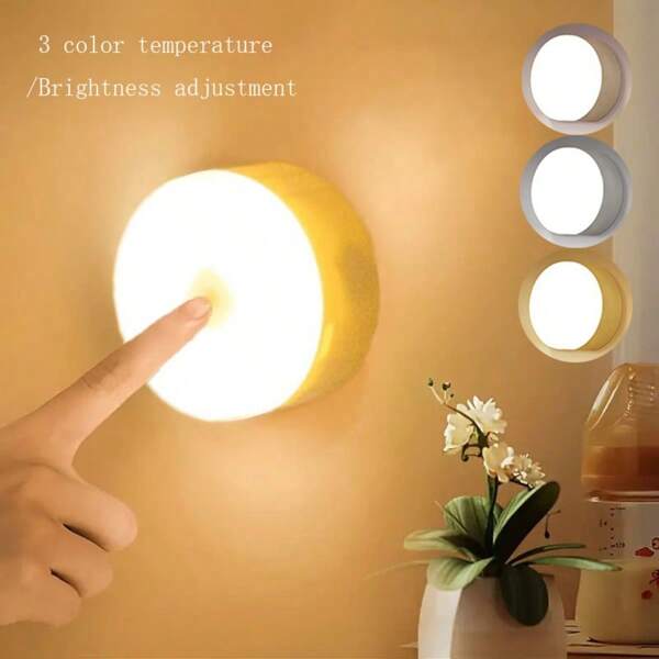 1 pieza Mini luz nocturna para bebé, luz nocturna LED portátil con 3 tonos de color ajustables, lámpara de pared, adecuada para guardería/pasillo/dormitorio/baño/sala de estar/armario, fácil instalación, recargable por USB o con baterías, apropiada para niños y adultos, lactancia, ayuda para dormir, luz nocturna atenuable y suave para el cuidado de los ojos