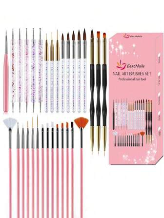 31/35 Pzs Juego de Brochas Profesionales para Arte de Uñas - Brochas para Gel Estructurante 3D, Pluma para Dibujar Acrílico, Herramientas de Diseño de Calidad Salón para Manicura en Casa y Uso en Salón