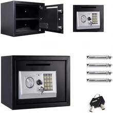 Vandise Caja fuerte digital de acero, seguridad electrónica para oficina, hogar, dinero en efectivo, caja fuerte digital grande, 2 compartimentos con 2 llaves de anulación, teclado numérico y 4 pernos de instalación, 16 L (35 x 25 x 25 cm) - Negro - Ver 1