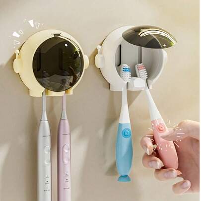 2pcs/1pc可爱太空人牙刷架，宇航员形状，无需打孔家用浴室电动牙刷收纳架浴室卫生间壁挂式牙刷收纳架，情侣电动牙刷收纳沥水架家用浴室用品，多功能卡通浴室收纳架，适用于浴室、酒店、宿舍，送妈妈的礼物回学校