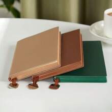 1pc A6 Metal Pendant PU Leather Notebook, 100 Pages Pocket Diary Journal, 6.97in * 3.94in, Hardcover