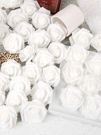 80Pcs White Artificial Rose Flower Heads, Real Looking Foam Fake Roses For DIY Wedding Baby Shower Centerpieces Arrangements Party Tables Home Decorations