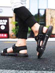 1 Pair Ins Style Teenager Beach Sandals, Hook And Loop Closure Breathable Non-Slip Soft Sole, Summer Beach Holiday Fashion Shoes