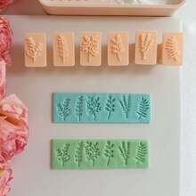 6Pcs/Set Spring Series Leaf And Flower Shaped Stamp With Handle, Easy To Use, Fondant Molds Set, Polymer Clay Stamp Tools Kit, Plastic Material, With DIY Jewelry Pendant Crafting For Clay Art - Apricot - View 6