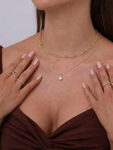 Double Necklace Mini Point Of Light Drop 925 Silver Plated 18k Gold - Vàng - Xem 3