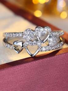 1 szt. Modny pusty pierścionek z wzorem serca, wszechstronny dodatek odpowiedni na ślub, imprezę i do codziennego noszenia