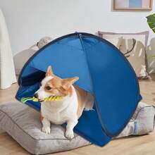1个蓝色猫帐篷，大型洞穴床，适合室内猫咪和小型犬，便携式狗帐篷，带黄色胡萝卜图案，也可作为户外小型帐篷使用，尺寸：27.5 x 19.7 x 17.7 英寸 - 彩色 - 查看 6