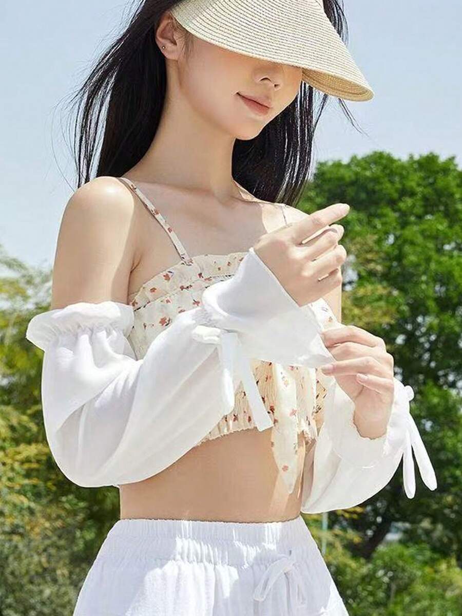 1 件女式轻质长袖套，宽松休闲户外骑行防晒袖套，透气纯色涤纶，适合春夏季