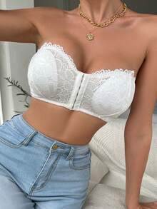 Lace Strapless Bandeau Bra: Soft Floral Design, Comfortable And Supportive, Suitable For Adult Wear - White - View 6
