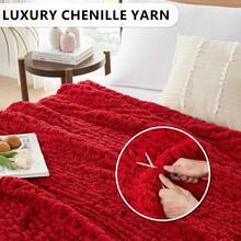 Chunky Knit Blanket - Soft Chenille Yarn Throws 40x50: Handmade Thick Cable Crochet Blanket - Large Chunky Yarn Rope Knot Throw For Couch, Sofa, Bed Home Decor - 紅色 - 查看 3