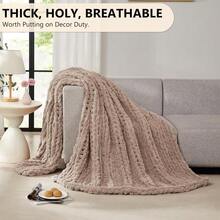 Chunky Knit Blanket - Soft Chenille Yarn Throws 40x50: Handmade Thick Cable Crochet Blanket - Large Chunky Yarn Rope Knot Throw For Couch, Sofa, Bed Home Decor - Light Taupe - 查看 5